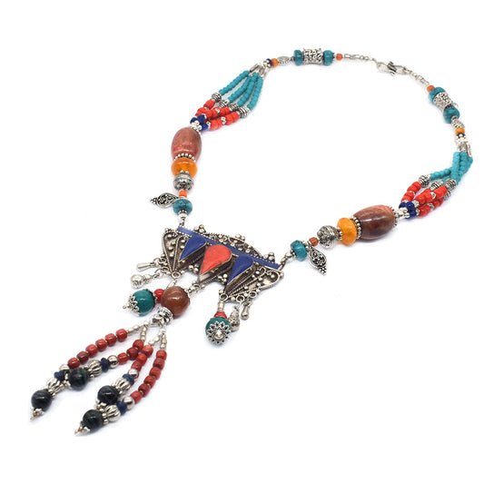 Red Coral Lapis Gemstone Tibetan Fashion Jewelry Women's Necklace 18" NEC-5171