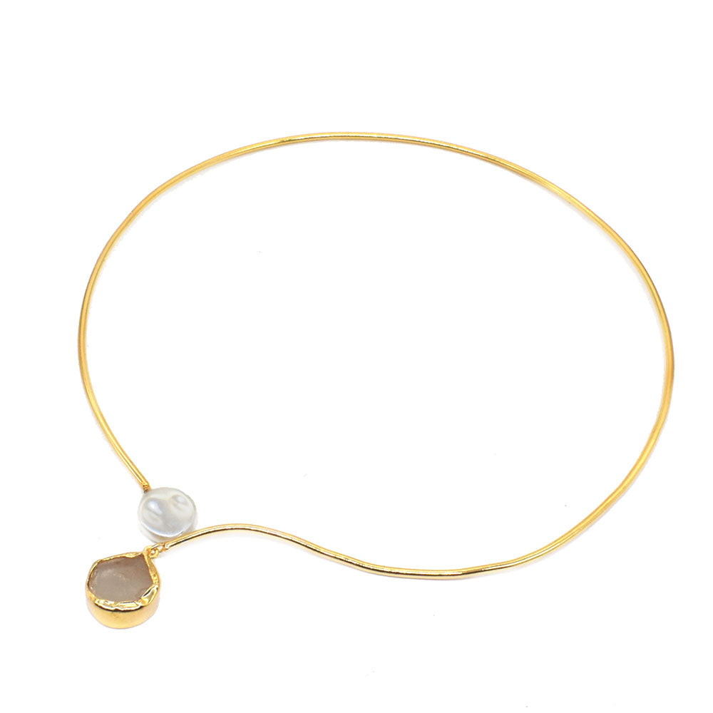 Rosenquarz-Perlen-Choker-Halskette, Muttertagsgeschenk, vergoldeter Schmuck, 45,7 cm (18 Zoll), NEC-5186