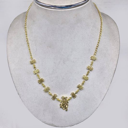 Gold Floral Charm Necklace Delicate Chain Minimal Traditional Elegant Jewelry NEC02-GLD