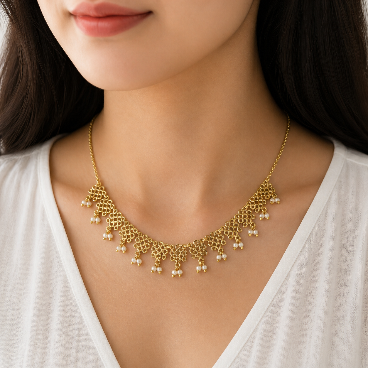 Gold Filigree Fringe Necklace & Earrings Set for Women NECST03-GLD
