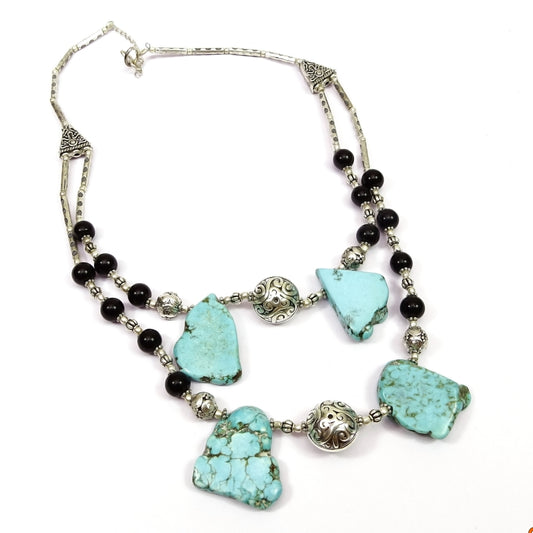 Tibetan Turquoise Black Onyx Beaded Necklace Ethnic Jewelry 18 NEC-1298