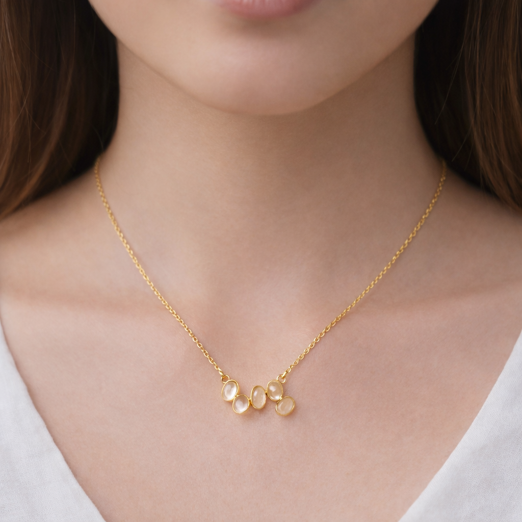 Gold Minimal Pendant Necklace Oval Charm Cluster Delicate Elegant Jewelry PCH01-GLD