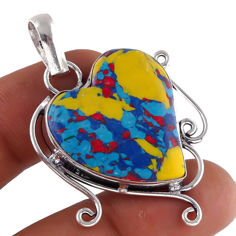 Gift For Beloved Mosaic Jasper Gemstone Handmade Heart Jewelry Pendant 1.5 PEN-5906