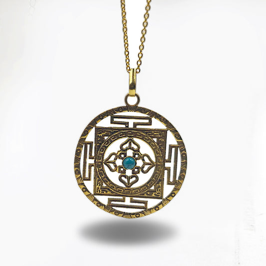 Brass Statement Pendant Necklace Geometric Round Design Vintage Style Jewelry PEN02-BRS