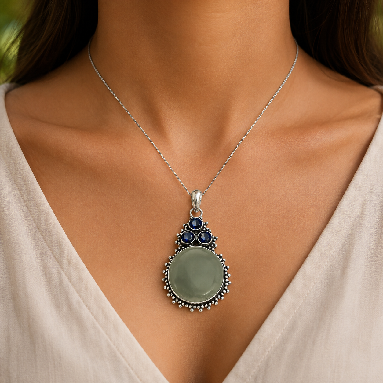 Jasper Tanzanite Pendant Silver Gemstone Jewelry Boho Statement Gift PEN150-SLV-NJR-LTZ04
