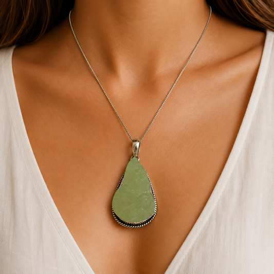 Natural Green Prehnite Teardrop Pendant Silver Plated Jewelry PEN182-SLV-NPR01