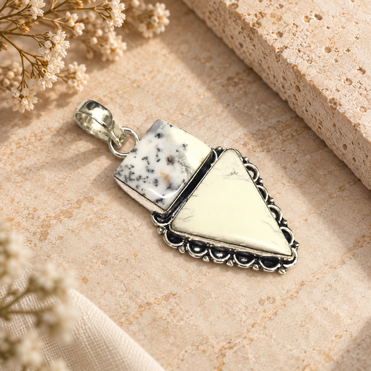 Dendritic Agate Oval Pendant Natural Stone Silver Tone Jewelry PEN259-SLV-NDAG02