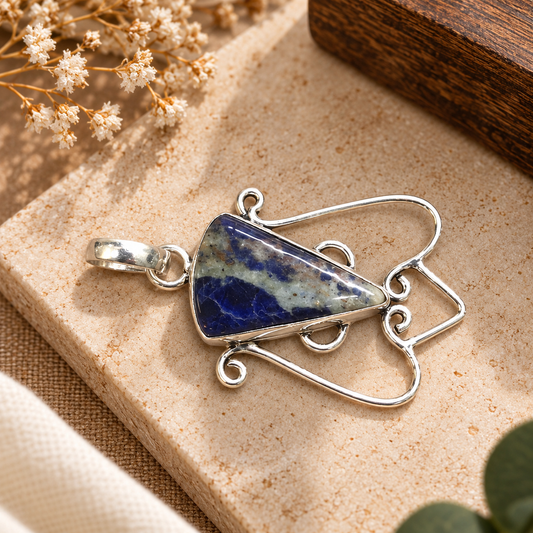 Natural Sodalite Pendant Blue Stone Artisan Boho Jewelry PEN316-SLV-NSDL01