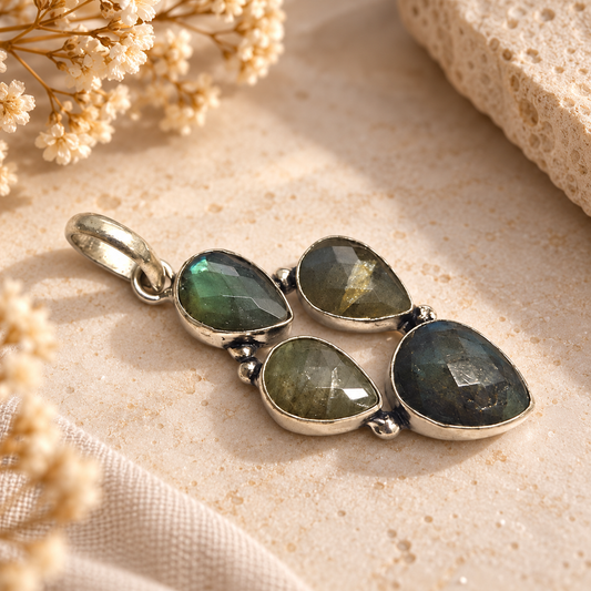 Labradorite Silver Pendant Natural Stone Boho Statement Gift PEN403-SLV-NLBD04
