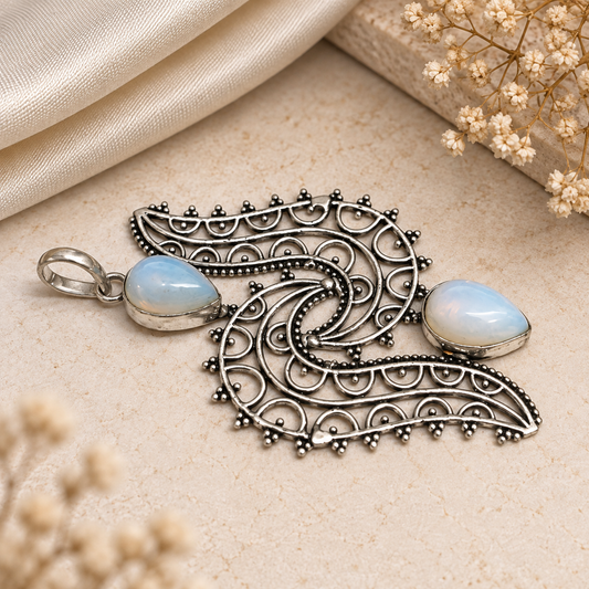 Blue Opalite Silver Pendant Paisley Boho Statement Jewelry PEN405-SLV-LOPL02