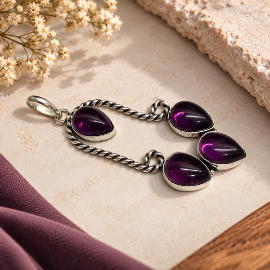 Amethyst Pendant, Purple Gemstone Silver Tone Jewelry PEN425-SLV-NAMT04