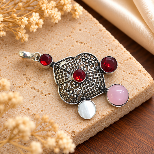 Multicolor Gemstone Pendant Vintage Statement Jewelry PEN475-SLV-LMUL05