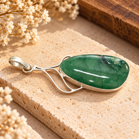 Green Agate Pendant Natural Gemstone Statement Jewelry PEN506-SLV-NGAG01