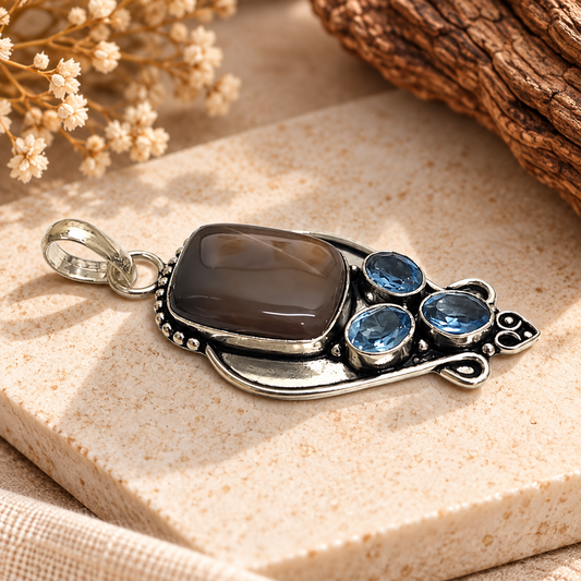 Jasper Pendant Blue quartz Gemstone Boho Statement Jewelry PEN534-SLV-LQUA-NJR04