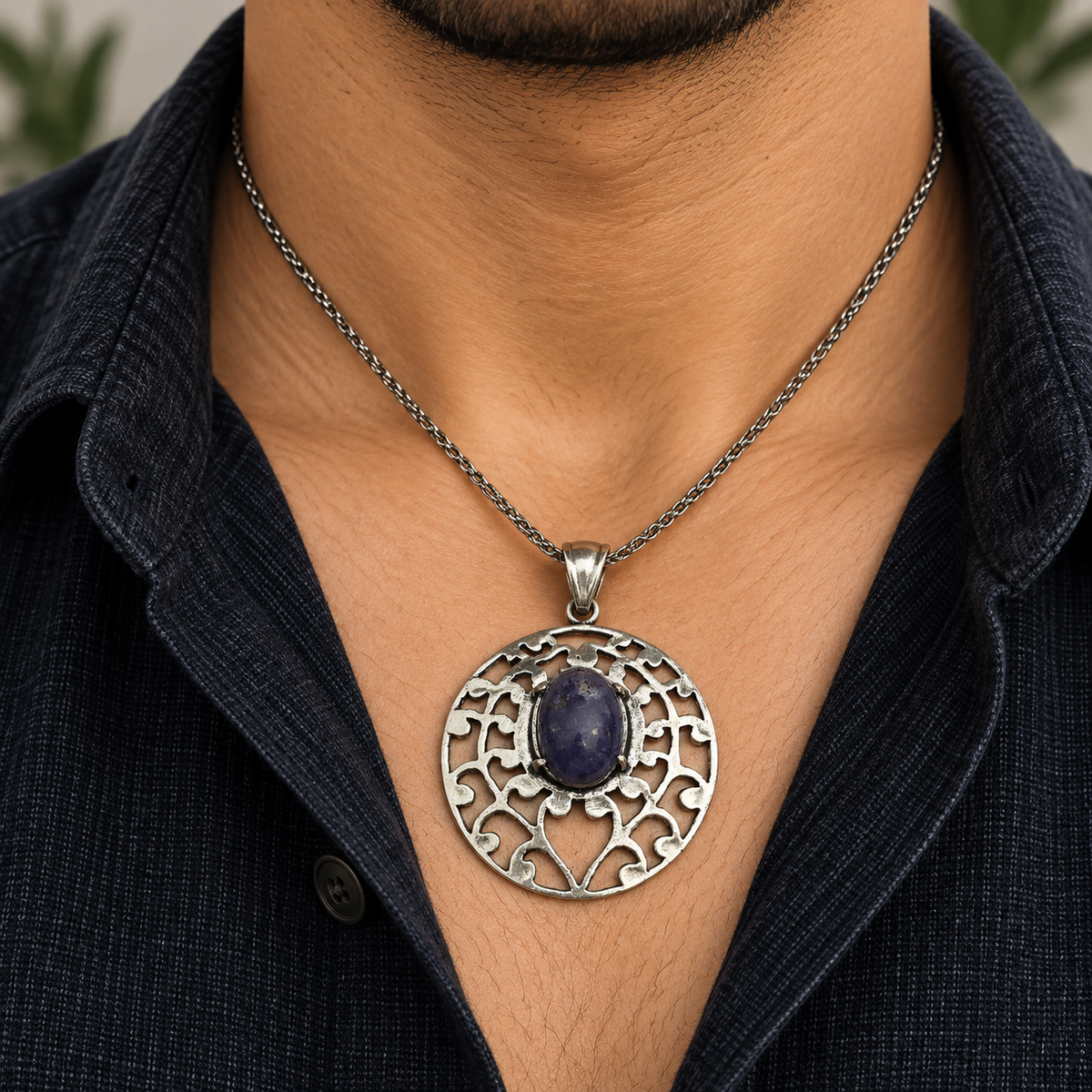 Charoite Pendant, Purple Gemstone Boho Statement Jewelry PEN541-SLV-LCH01