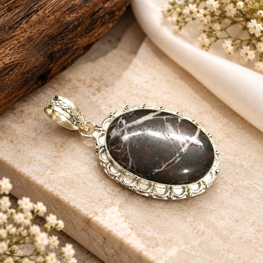 Coconut Jasper Oval Pendant Oxidized Boho Jewelry PEN575-SLV-NCCJR01