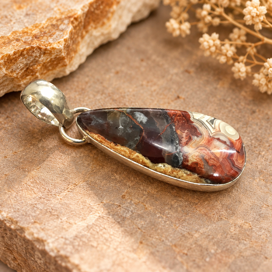 Crazy Lace Agate Pendant, Natural Gemstone Silver Jewelry PEN586-SLV-NCLAG01