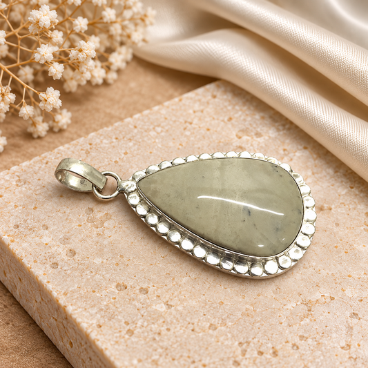 Elegant Silver Teardrop Green Jasper Gemstone Pendant PEN616-SLV-NJR01