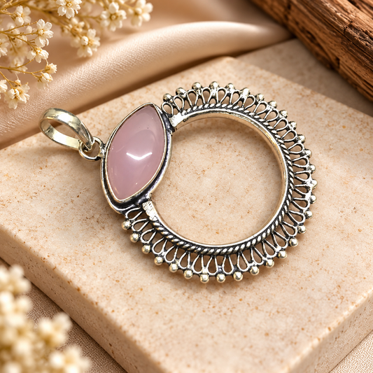 Pink Quartz Silver Pendant Necklace for Women PEN636-SLV-LQUA01