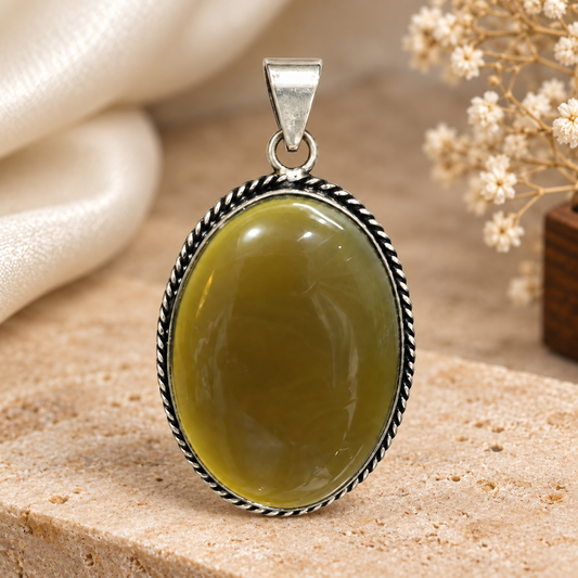 Botswana Agate Gemstone Pendant, Vintage Silver Statement Jewelry PEN690-SLV-NBWAG01