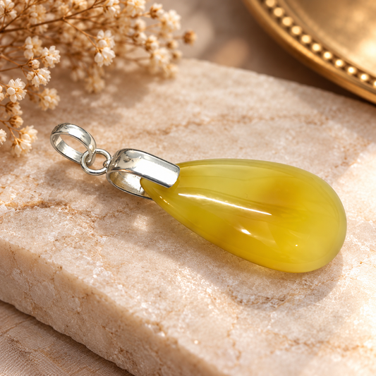Yellow Honey Onyx Teardrop Pendant, Elegant Boho Jewelry PEN704-SLV-NYHO01