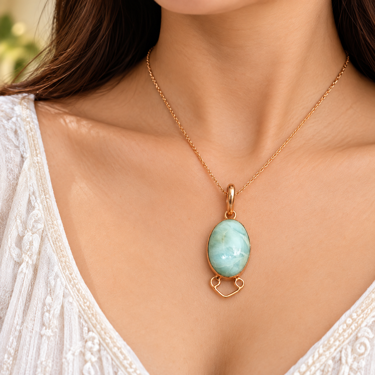 Oval Larimar Rose Gold-Tone Pendant PEN779-RGLD-NLAR01