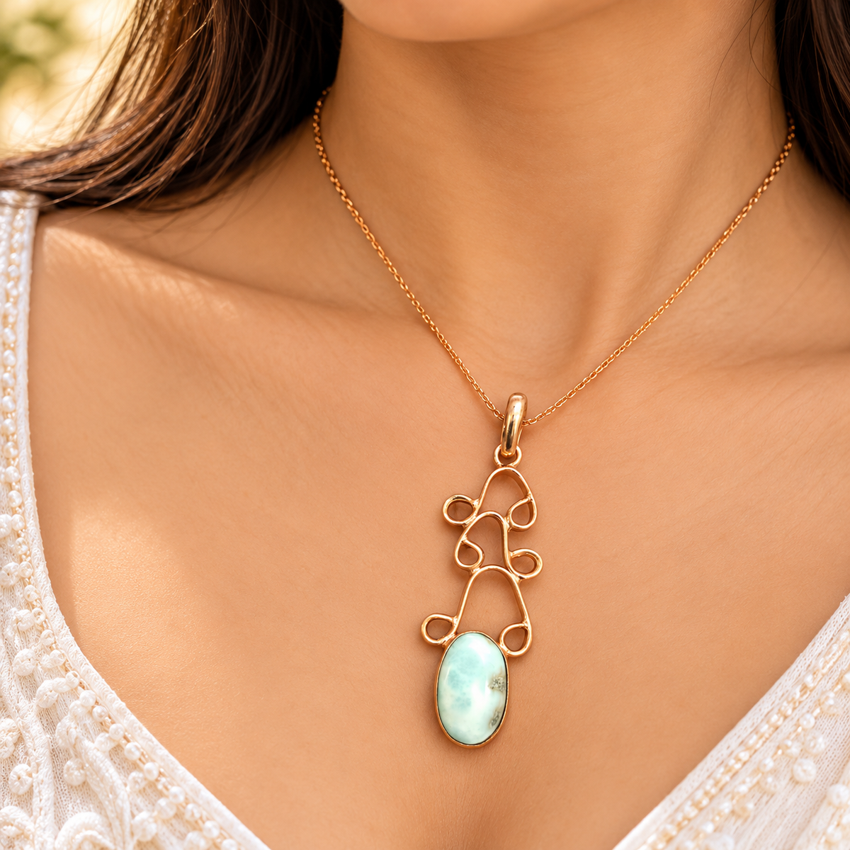 Swirl Larimar Rose Gold-Tone Pendant PEN781-RGLD-NLAR01