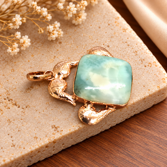 Square Larimar Rose Gold-Tone Pendant PEN782-RGLD-NLAR01