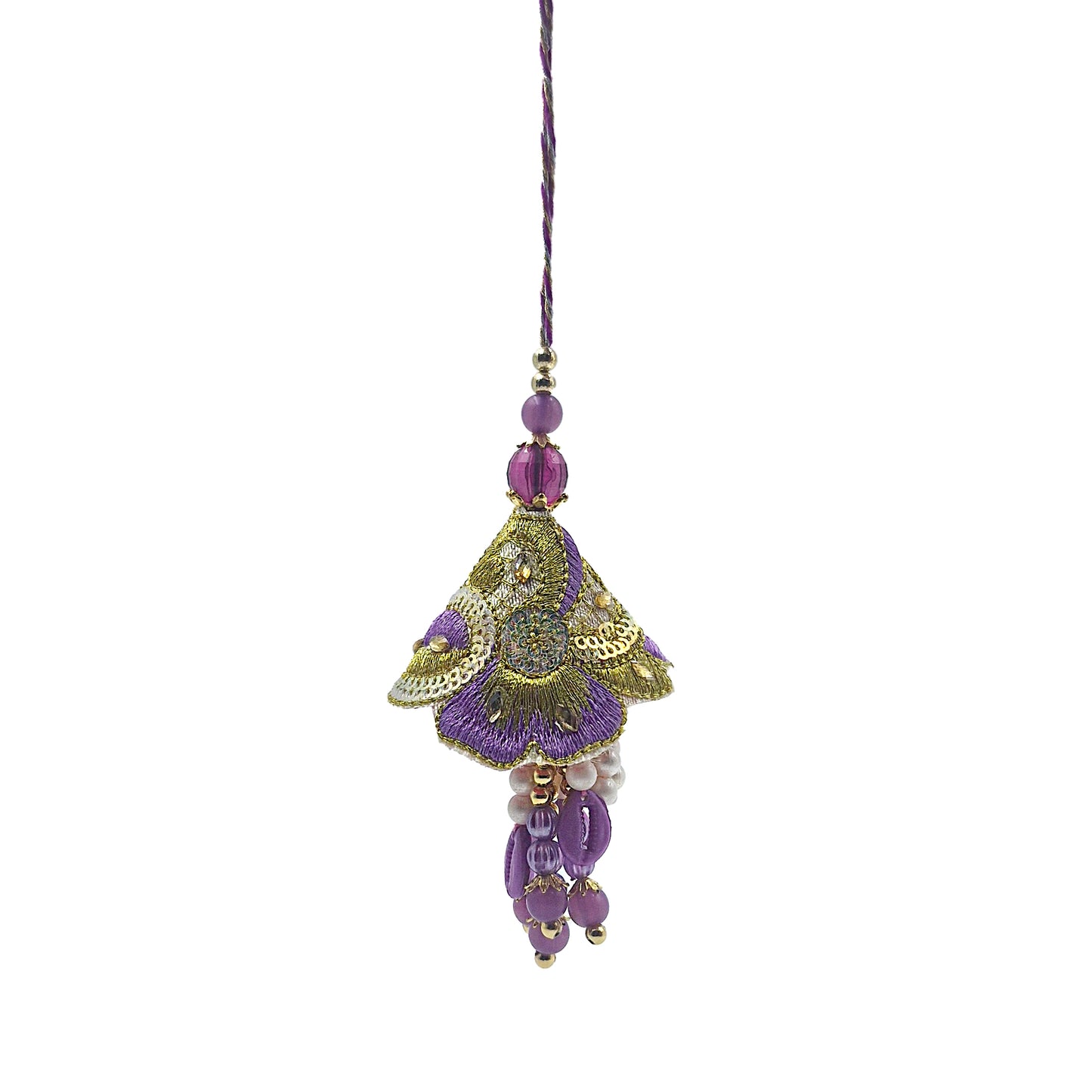 Purple Floral Embroidered Lumba Rakhi with Pearl & Beaded Tassels RB-315