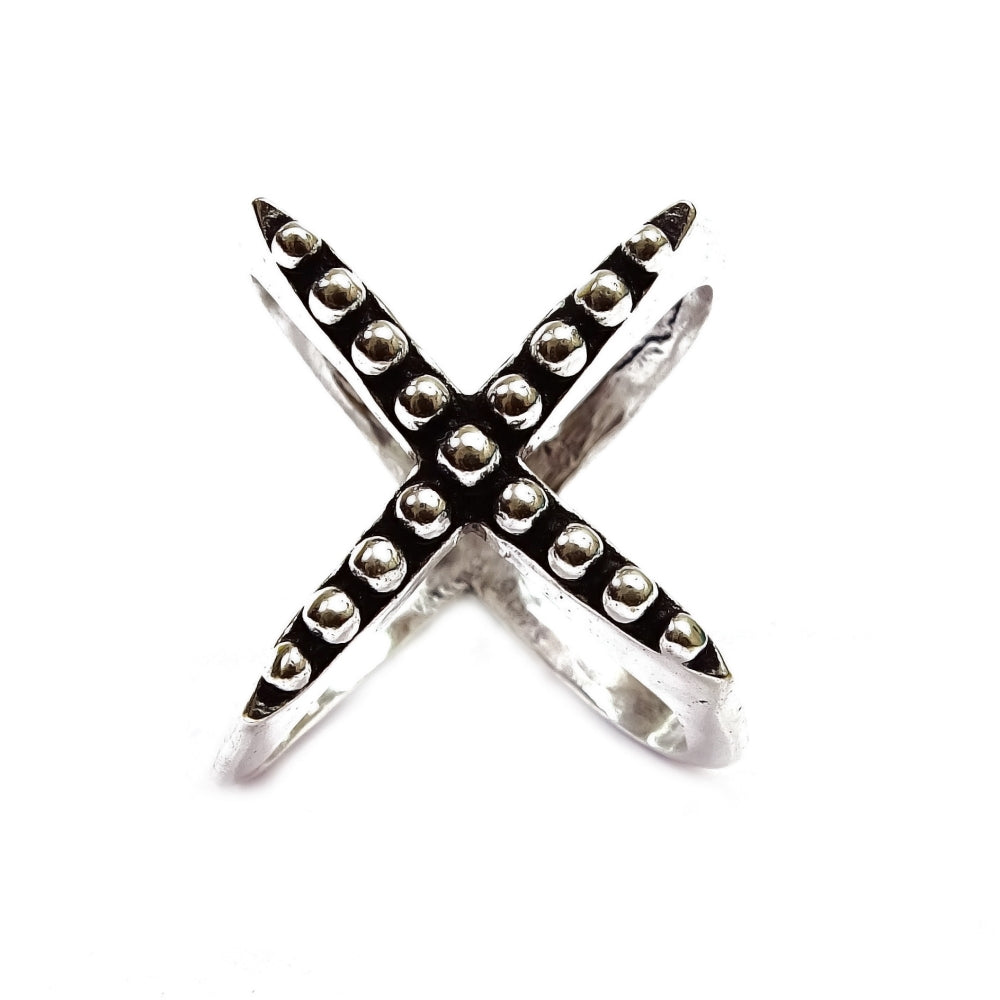 X Ring Criss Cross Ring Crossover Ring Silver X Ring Stackable Band US 7 RIN-3215