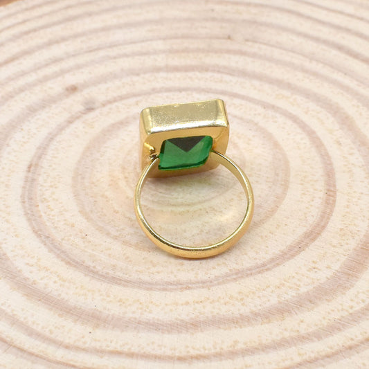 Chrome Diopside Gold Plated Ring Adjustable Rectangular Green Birthstone RIN-5364