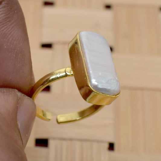 Baroque Pearl Ring Gemstone Gold Plated Jewelry Adjustable Jewelry Ring RIN-5851