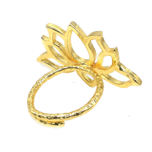 Lotus Stilvoller Ring, handgefertigter Damenring, vergoldet, verstellbar, RIN-6702