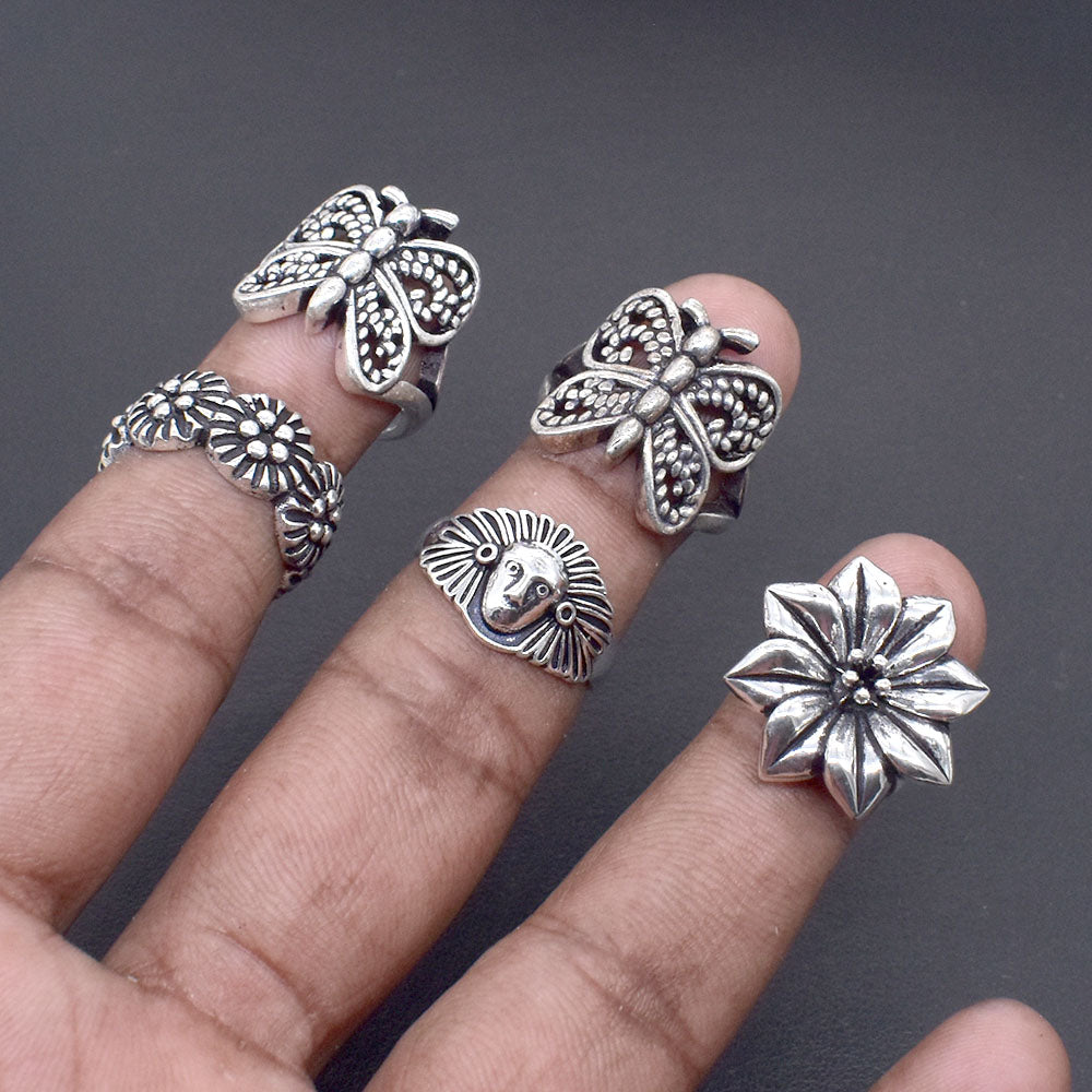 Oxidized Silver Ring Wholesale Lot 5 Pcs Boho Jewelry Adjustable Ring RIN-6899
