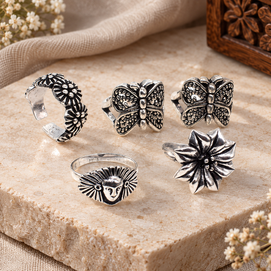 Oxidized Silver Ring Wholesale Lot 5 Pcs Boho Jewelry Adjustable Ring RIN-6899