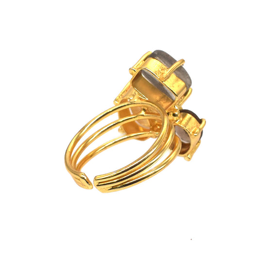 Stunning Labradorite Ring Gold Plated Jewelry Three Stone Adjustable Ring RIN-7012
