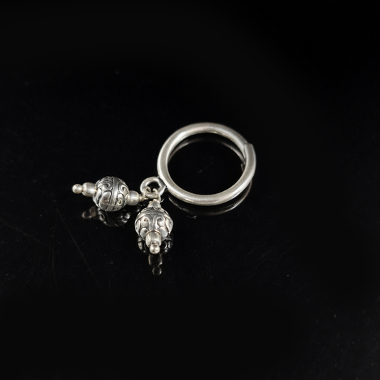 Gold Dangle Charm Ring Unique Dual Hanging Bead Design Statement Jewelry