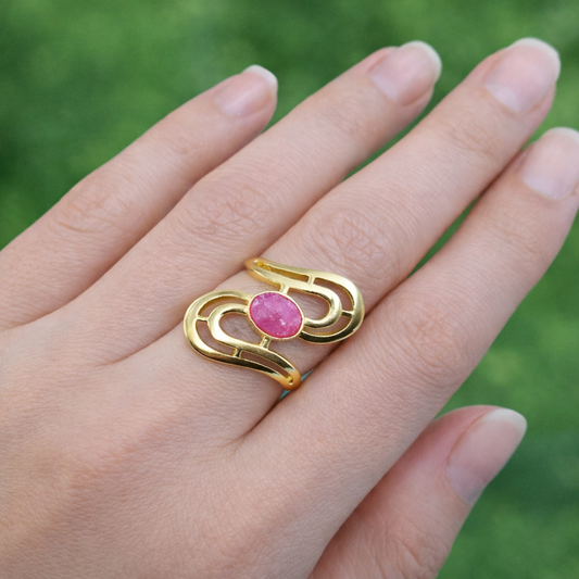 Gold Abstract Loop Design Ring Elegant Open Frame Statement Ring