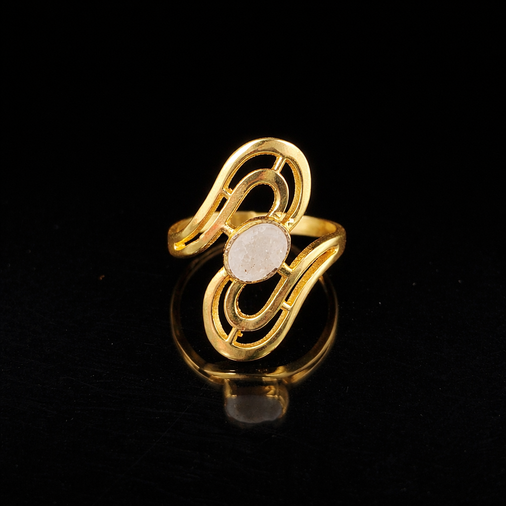 Gold Abstract Loop Design Ring Elegant Open Frame Statement Ring