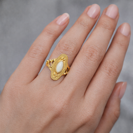Gold Vintage Oval Design Ring Intricate Filigree Statement Ring