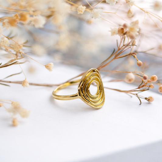 Gold Layered Oval Spiral Ring Modern Minimal Abstract Ring for Women RIN19-GLD