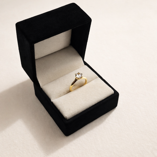 Gold Minimal Open Band Ring Classic Solitaire Style Elegant Adjustable Ring