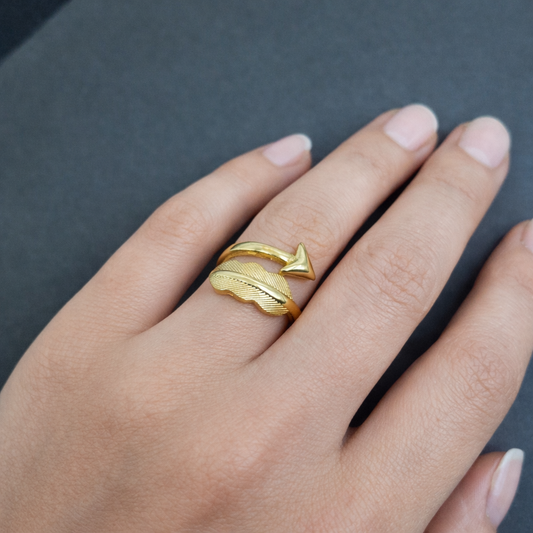 Gold Arrow Feather Ring Minimalist Open Wrap Adjustable Ring for Women RIN22-GLD