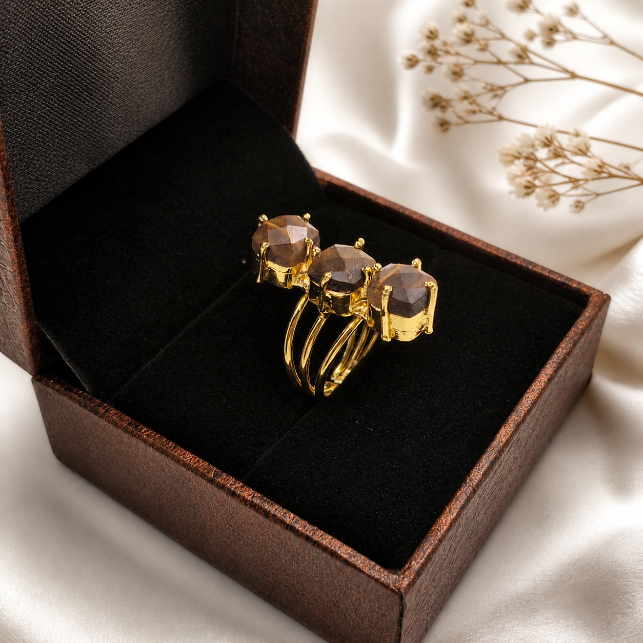 Gold Plated Triple Statement Adjustable Ring for Women RIN29-GLD