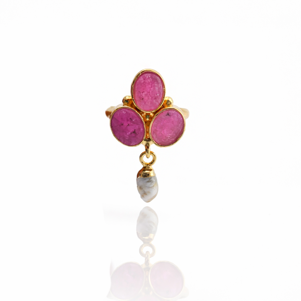 Gold Plated Adjustable Dangle Statement Ring for Women RIN37-GLD