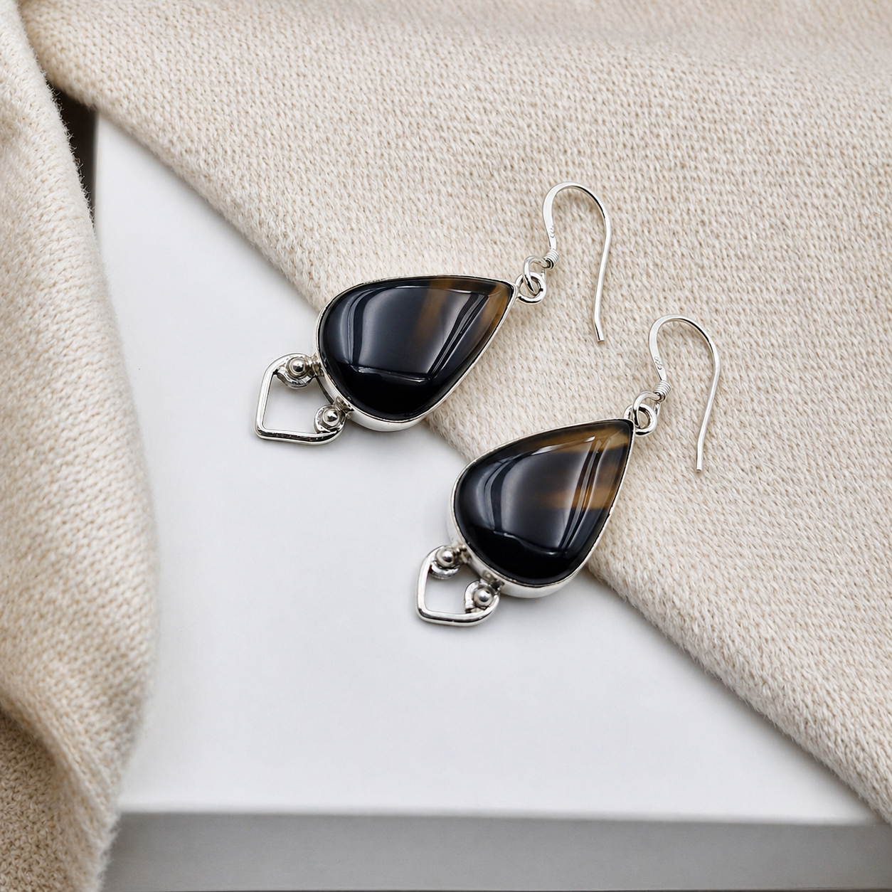 Botswana Agate Teardrop Earrings 925 Silver Handmade Jewelry SEAR-593