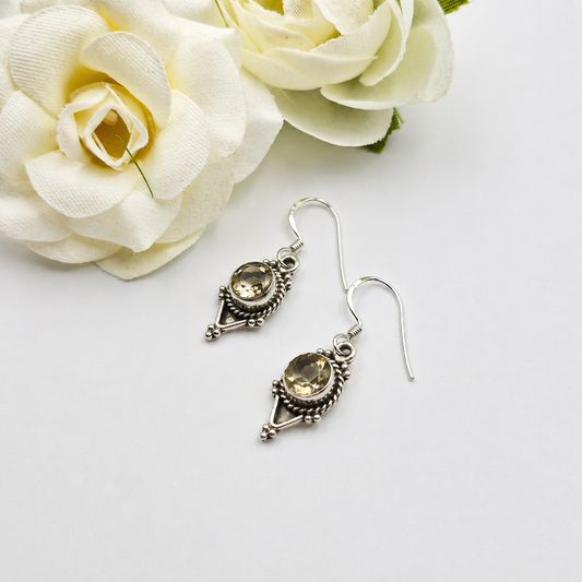 Citrine Vintage Sterling Silver Dangle Earrings for Women SEAR-605