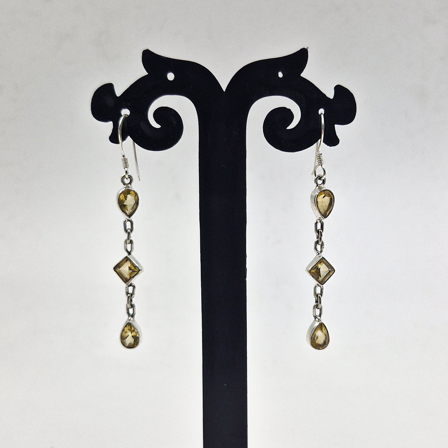 Citrine Silver Long Dangle Earrings Handmade Gemstone Jewelry SEAR-607