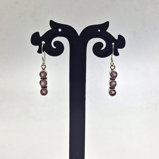 Triple Kunzite Drop Earrings in Sterling Silver for Elegant Style SEAR-625