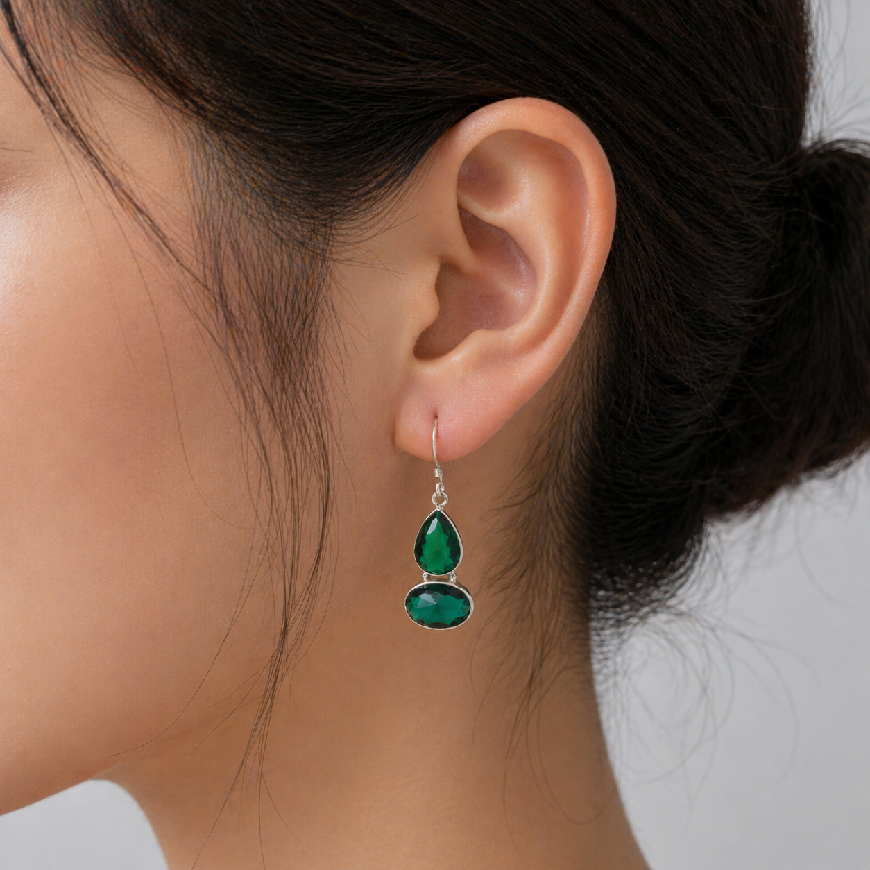 Chrome Diopside Double Drop Silver Earrings for Women Jewelry SEAR-635